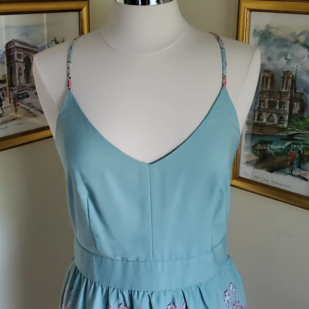 Robin's Egg Blue Floral Strappy Backless Sun Dress - Picture 14 of 14